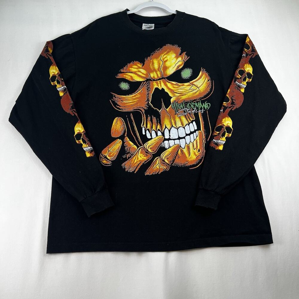 Shaka Wear XL Skull Graphic Long Sleeve T Shirt Y2K Streetwear Heavyweight
